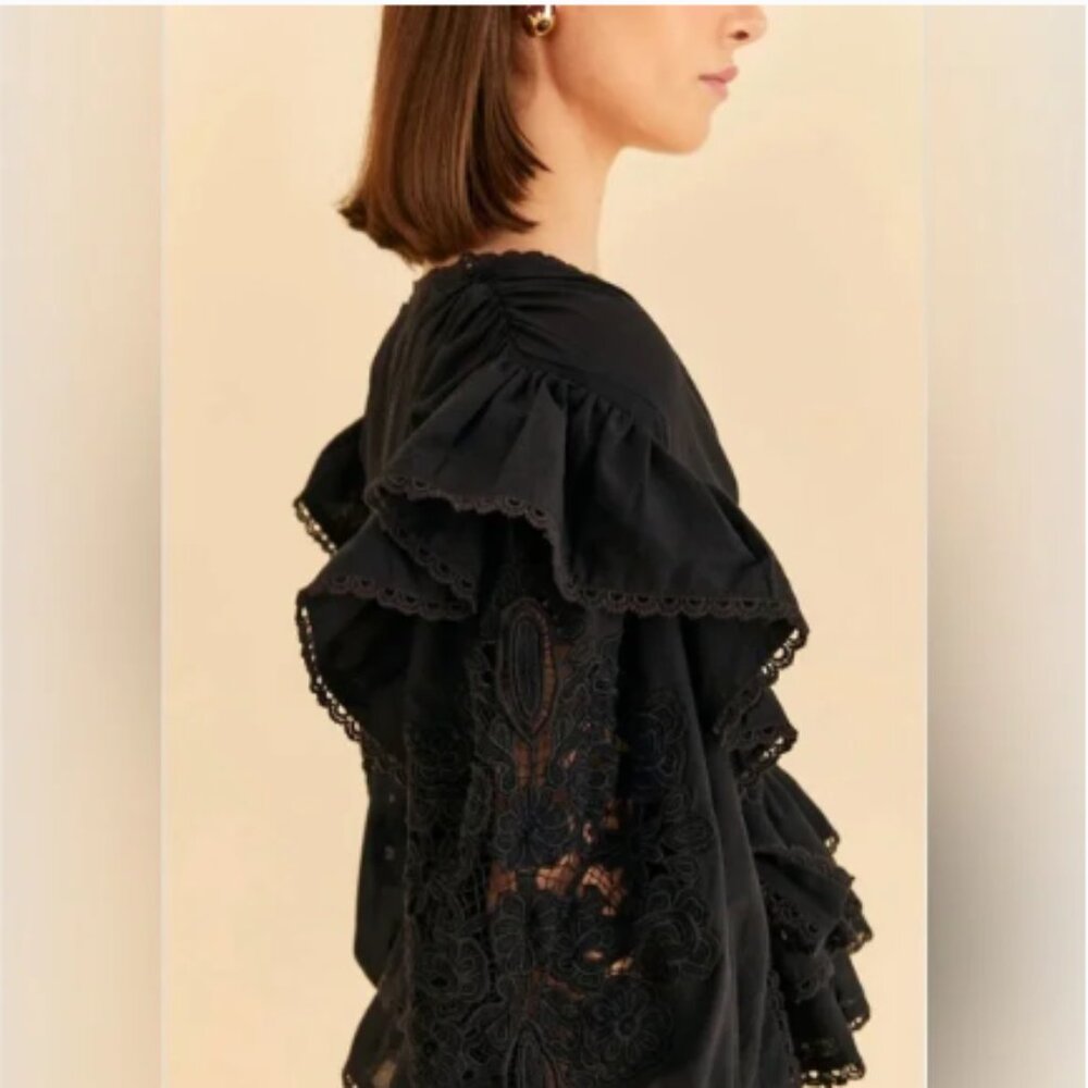 FARM Rio Black Ruffled Top - Picture 2 of 6